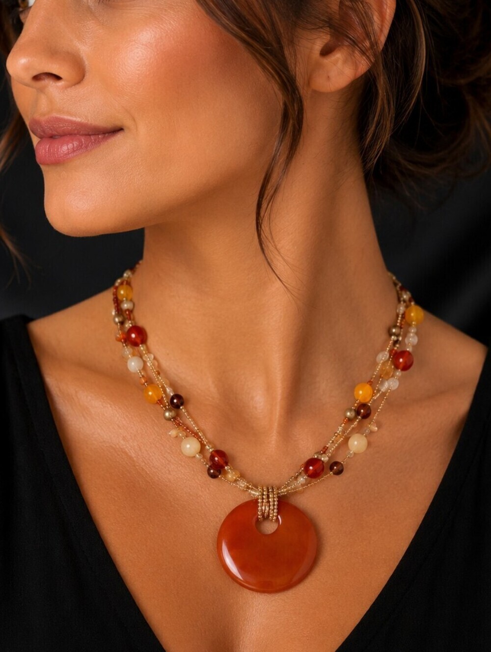 LIA SOPHIA Carnelian Pendant Beaded Twisted Torsade Fall Necklace